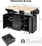 Kitchen Island with 2 Drop Leaf, Home Cart Island on Wheels Foldable Dining Table with Power Outlets,3 Drawers,Storage Cabinet, Tower Rack(Black)