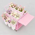 Metal Garden Cart Plant Stand with 18pcs Buckets and parasols, Slide Out Rolling Flower Display Rack, for Florist, Patio Garden, Weddings Party, Business Market (green)