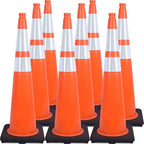 Fluorescent Orange/Green PVC Traffic Cones, Heavy Black Base Parking Lot Cone Structurally Stable Weatherproof Road Construction Safety Cones (8, Orange, 36" Extra Large)