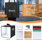 Photo Box, PULUZ Mini Folding Lightbox Portable Light Box Photography Shooting Tent Box Kit with 120pcs LED Lights 6 Colors Backdrops Photo Light Box for Phones DSLR Camera 12 x 12 inch