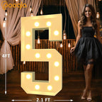 Pooqla 4 FT Light Up Marquee Numbers, LED Large Lighted Marquee Numbers, Giant Mosaic Light Up Number for Balloons 5th 15th 50th Birthday Party Decoration, Cool White and Warm White LED 5