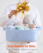 KALLAX Small Woven Basket, 14 x 10 x 5.6 Inches, Small Storage Baskets for Organizing, Gift Baskets Empty, Cute Rope Shelf Closet Storage Bins for Shelves, Dog Toy Basket, Light Blue