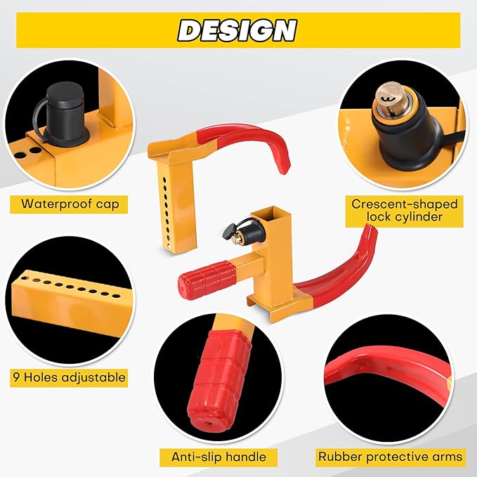 2PCS Trailer Wheel Lock | Universal Adjustable Trailer Wheel Lock Anti Theft with 6 Keys, Anti-Theft Protection for Cars, SUVs, RVs, ATVs, Motorcycles, Boats & Golf Carts (Red)