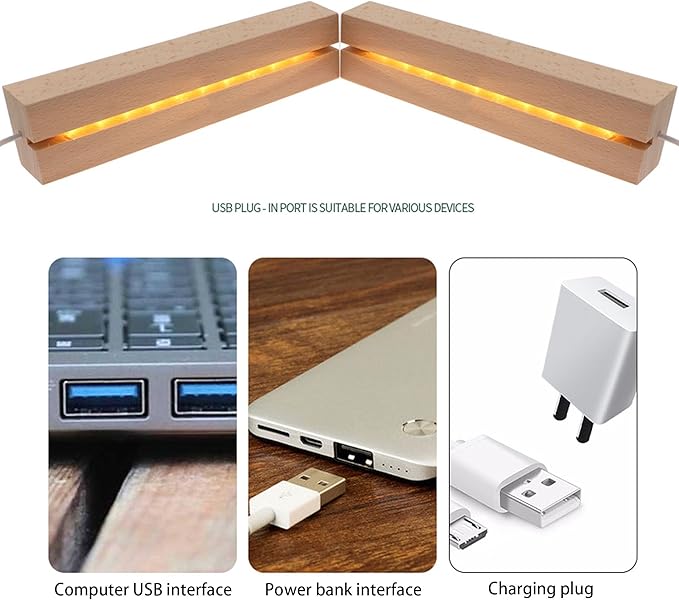 11.81 inch Rectangle Display Pedestal, Warm Color Rectangle Led Lights Display Base, Crystal Wooden Lighted Base Stand for Acrylic, Crystal, Night Light, Glass Resin Art