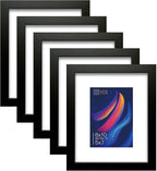 VCK Picture Frame 8×10 Set of 5 Display Pictures 5x7 with Mat or 8x10 Without Mat, High Definition Glass Multi Black Photo Frames for Baby Pictures, Weddings, Portraits Display