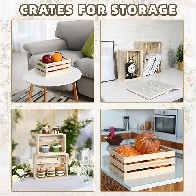 5-Piece Farmhouse Wooden Crate Set - Rustic Wooden Crates for Display and Storage, Large Natural Wood Decorative Crates, Farmhouse Apple Crates, Painted Wood Crates for Decor