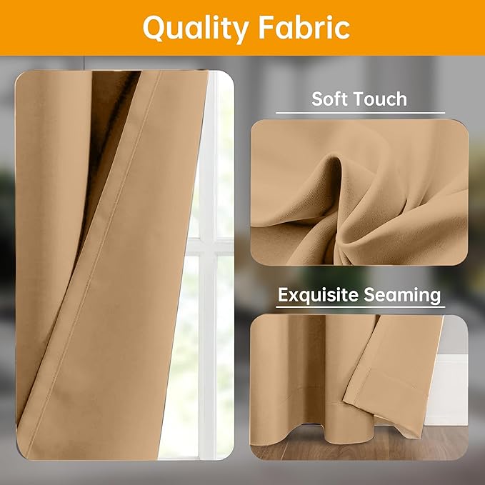 Room Divider Curtains Flexible Ceiling Tracks set Curtain track Ceiling Mount Blackout Curtain for Living Room Bedroom Ceiling Curtain Rod Privacy Dividers Panels W100 x H84 Khaki Drape & Black rail