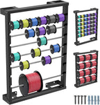 SELEWARE Heavy Duty Wall-Mounted Wire Spool Rack – Cable Reel Holder and Dispenser with 6 Adjustable Stainless Steel Rods for Industrial, Electrical, and Retail Storage and Display (Black)