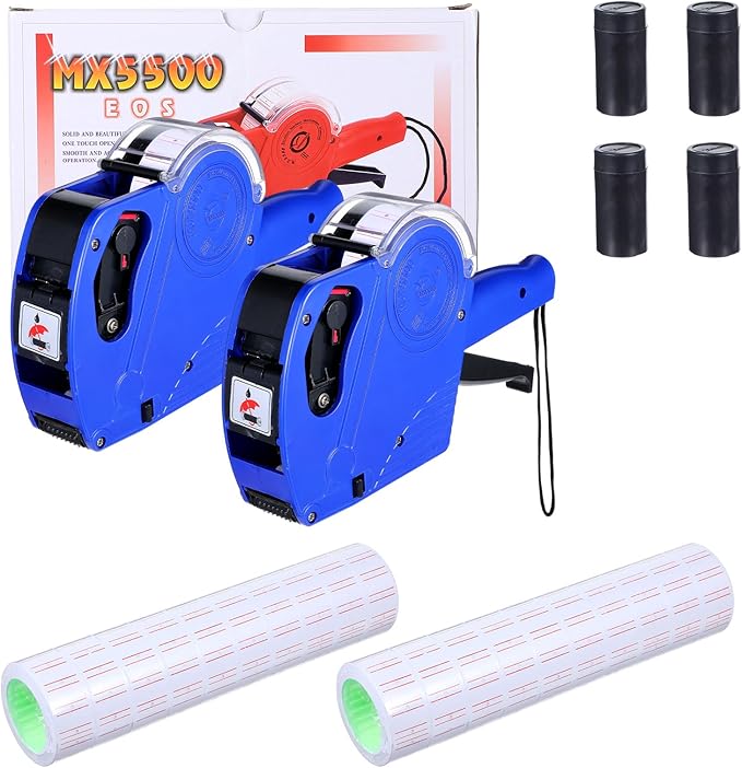 2 Pack Pricing Gun - 8 Digits Price Tag Gun with 8000 Labels & 4 Ink Rollers Kit Blue Pricing Label Maker for Retailer,Supermarket (Blue)