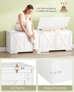 59" Storage Chest, Large Storage Trunk with 2 Hinges, Farmhouse Wooden Box Bench, Lift-Top Organizer Chest, Entryway Trunk for Bedroom, Living Room, White SB15003X