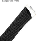 MECCANIXITY Braided Cable Sleeves Heat Shrinkable Fabric Sleeving, 3/8" 40ft Black 2:1 Ratio Heat Shrinkable Cord Protector for Harness Cable, Network Cable Protection, Cable Management