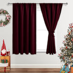 JIUZHEN Christmas Blackout Curtains for Bedroom - Thermal Insulated Room Darkening Noise Reducing, 52 x 45 Inch Length Curtains for Living Room, Set of 2 Panels with Tiebacks, Burgundy
