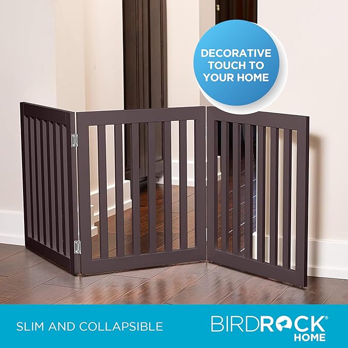 INTERNET'S BEST Dog Gate Indoor Freestanding Pet Barrier, Folding Wood Dog Fence, Extra Wide Doorway Puppy Gate, Indoor Animal Privacy Panel, Wooden Cat Fence - 3 Panel - 24", Espresso