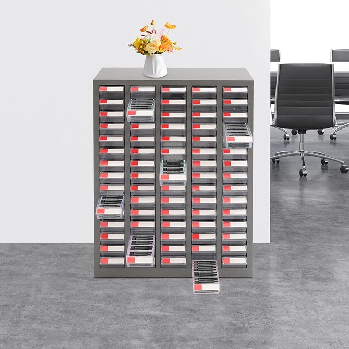Drawer Storage Cabinet | Storage Cabinet Part Organization Shelves | Bolt and Nut Tool Storage Steel Cabinet | Hardware Organizer and Storage Organization | with Dividers and Labels (Clear)