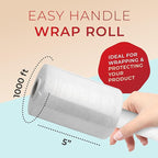 Shrink Wrap Roll for Moving | 80 Gauge 5" x 1000 FT Plastic Wraps for Packing | Clear Stretch Film for Pallets, Furniture, Boxes & Storage Protection - 4 Pack