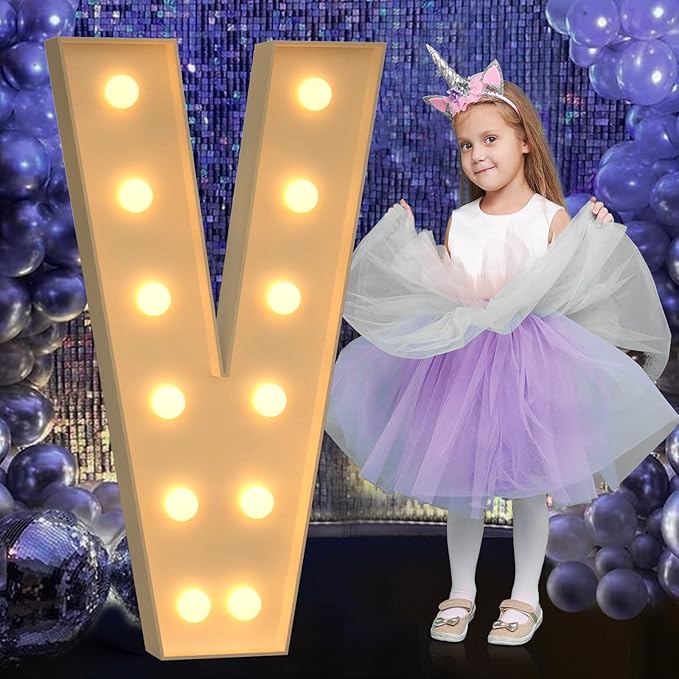 Marquee Letters 4 Feet Tall, 4FT Large Light up Letters V, Big Sign V with Warm White Light for 15th XV Birthday Wedding Proposal Engagement Graduation Party Backdrop Decorations