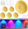 Rechargeable Puck Lights with Remote, 6 Pack Magnetic Under Cabinet Lighting, 1500mAh Battery Operated LED Tap Lights with Dimmer & Timmer for Kitchen, Closet, Shelf - 3 Color Temps & 12 RGB, Gold