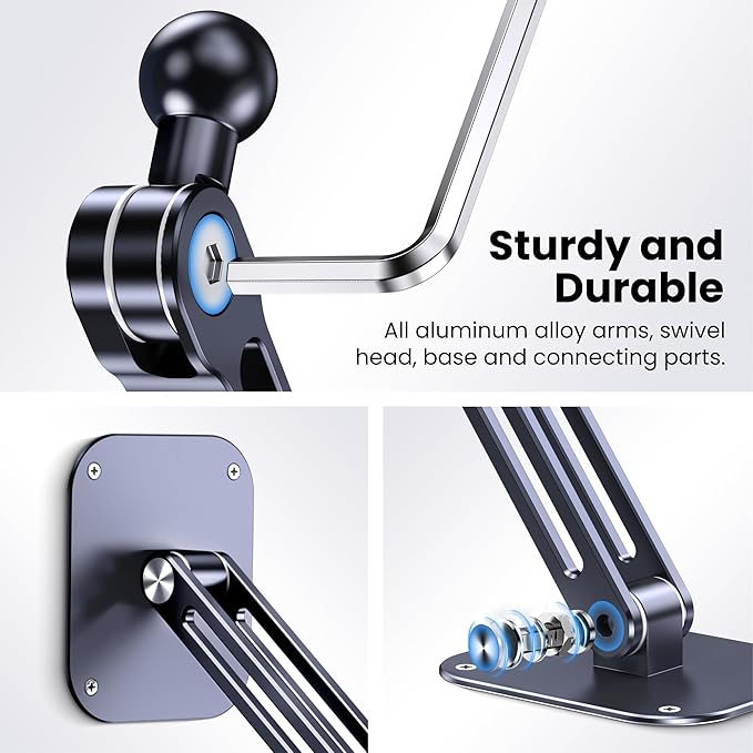Extended Version Tablet Wall Mount Holder, 15" Aluminium Wall Mount for IPad with 360° Adjustable Rotating Base for iPad Pro Air Mini, Galaxy Tab, All 4.7-13" Phones and Tablets (Long Style)