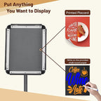 Adjustable Pedestal Floor Stand Sign Holder for 8.5*11 inches Poster or chalk board, Snap open frame,360° Rotation,Outdoor Indoor Standing Display Sign Holders for advertising ,Black