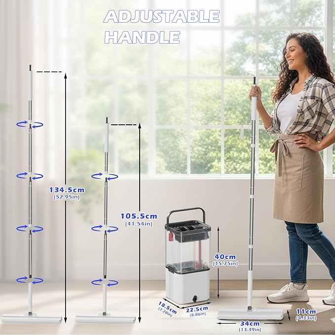 Mop and Bucket Set,Midyb Flat Mops and Bucket System with 2 Microfiber Pads,Mop and Bucket with Wringer Set,Automatic Separates Dirty and Clean Water,Wet and Dry Use Mops for Floor Cleaning