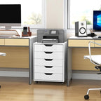 File Cabinet, Mobile Filing Cabinet w/Universal Wheels & 5 Drawers, Wood Printer Stand with Storage, Rolling File Cabinets for Home Office, Living Room, Bedroom (White, 5 Drawers)