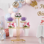 Flower bar Stand with Buckets, Moving Flower display stand with Wheels, Metal Flower cart for Bridal Shower, Wedding, Party, Garden, Gold