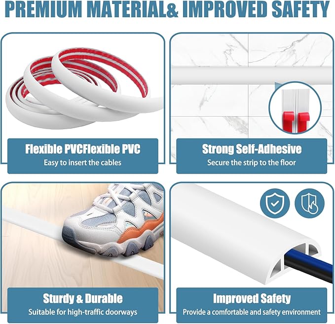 Floor Cord Covers for Wires 10FT Cable Hider Wire Cover Self Adhesive Cord Hider Floor for Offices, Homes, Workshops, Warehouses Cable Cavity 0.39" W x 0.27" H