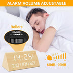 Kogonee Wooden Digital Alarm Clock, 0-100% Dimmer, 2 Alarm Settings, Weekday/Everyday Mode, 9 Mins Snooze, 12/24H, Temperature and Date Display for Office, Travel, Bedroom Alarm Clock (Bamboo)