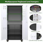 Aobabo Garage Storage Cabinet with Wheels, Metal Tool Storage Cabinet with 1 Drawer for Home,Assembly Required,Black&Grey
