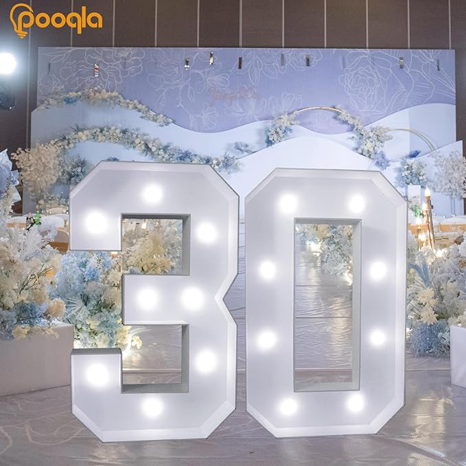 Pooqla 3FT Light Up Numbers, LED Giant Lighted Marquee Numbers, Mosaic Numbers for Balloons for 10th Birthday Decoration Anniversary Wedding Party Decor, Pre-Cut Frame Large Number 0
