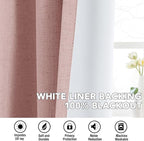 H.VERSAILTEX Linen Curtains 100% Blackout Curtains for Bedroom 54 inch Long Full Light Blocking Nature Linen Blended Window Curtains for Living Room Nickel Grommet (2 Panels, Heathered Baby Pink)