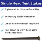 Single Head Tent Stakes - Heavy Duty Steel Tent Stakes, Versatile Ground Spikes to Anchor Commercial Inflatables, Party Tents, and Outdoor Camping Shelters, 1 x 40 Inch, 10-Pack