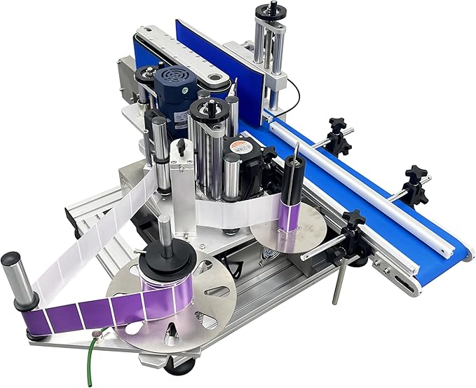TECHTONGDA Automatic Round Bottle Labeling Machine with Conveyor Bottle Diameter 1.57-3.9inch for Paper Label Gold Label Silver Label Transparent Label
