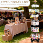 Retail Display Stand Store Display Rack 6 Tier Metal Spinning Display Stand Rack with Wheels Keychain Jewelry Stocking Hat Stand with Hooks for Malls, Showroom, Retail Store (6 Tier Black)
