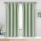 JIUZHEN Blackout Curtains for Bedroom– Thermal Insulated,Noise Reducing Room Darkening Rod Pocket Curtains for Living Room, Set of 2 Panels with Tiebacks, 42 x 72 inch Long, Light Green