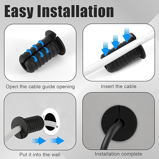 4pcs 3/4 Inch/19mm Cable Grommets for Starlink, Silicone Cable Routing Kit Anti-Slip Split Wall Hole Pass Through Bushing Grommet Cover for Ethernet/TV Wires Cord Protection Accessories (Black)