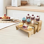 Display Riser Wood Risers Cupcake Stand 3 Tier Racks Decorative Rectangular, 2 Set 6 Piece Cologne Perfume Organizer Dessert for Vendors Event(Nature Wood)