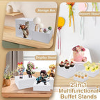 Buffet Risers, Acrylic Food Risers for Buffet Table, 8Pcs Buffet Table Risers with Mini Signs, Food Service Risers Display Stands Risers with Hollow Bottoms, 6" 6.5" 7" 8'' Risers for Buffet Jewelry