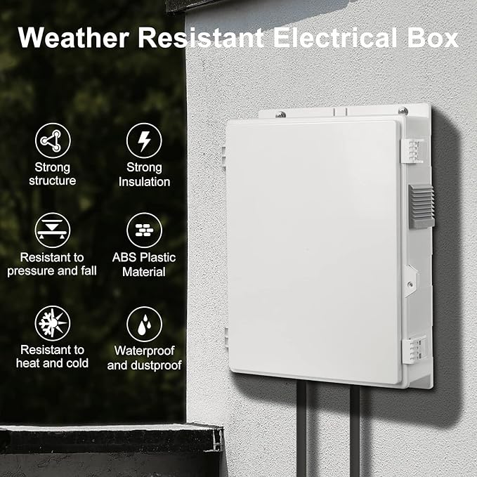 Outdoor Electrical Junction Box, ABS Water Resistant Enclosure with Internal Mounting Panel & Hinged Cover, 15.7" H* 11" L* 4.1" W