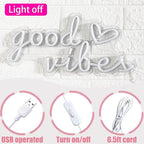 Good Vibes Neon Sign for Wall Decor Neon Lights Sign, 16"x8" Heart and Good Vibes LED Signs for Bedroom Wall, USB Operated Pink Goodvibes LED Neon Lights Signs for Game Room Christmas Decor