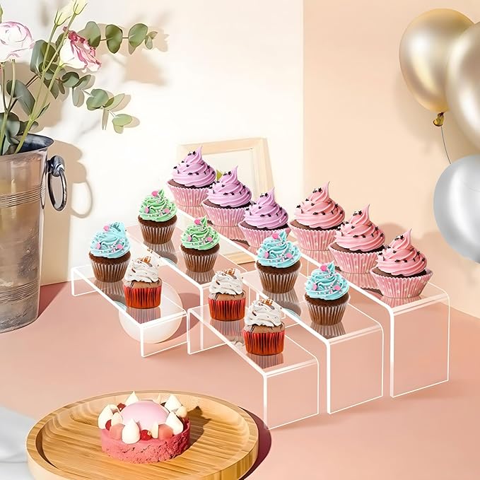 Acrylic Display Risers, 6pcs Clear Display Stand Rectangular Stands Showcase Collectibles Display Shelf for Dessert Cupcake Figures Jewelry Perfume Christmas Decor(Clear-6pcs)