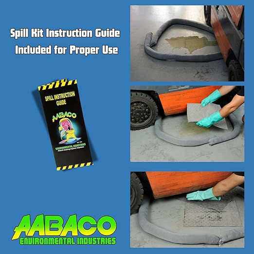 AABACO Universal Spill Kit for Oil & Chemical Spills, Portable High-Visibility Yellow Tote, Absorbent Pads & Socks for Trucks, Garages, Workshops & Emergency Spill Response