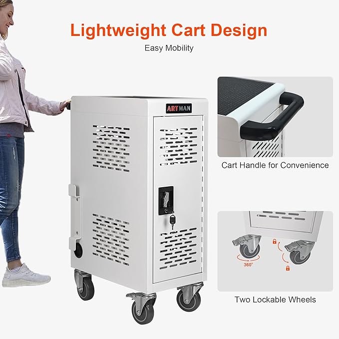 Laptop Charging Cart,16 Devices Tablet Storage Carts for pad Up to 16.3" Screen Size, Classroom Computer Mobile Charging Station for Pads, Chromebooks,Laptops, Security Storage(16 Bay-White)