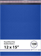 Royal Blue Large Poly Bubble Mailers 12x15 inch | Self Seal Padded Envelopes Cushioned Bubble Mailer | Usable Size 12x15 | WaterProof | Lightweight mailing Shipping Bags | 100 Pack Bulk