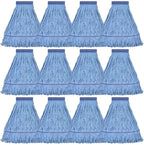 Matthew Cleaning Heavy Duty Mop Head Commercial Replacement for General and Floor Cleaning , Wet Industrial Blue Cotton Looped End String Head Refill (Pack of 12) Blue
