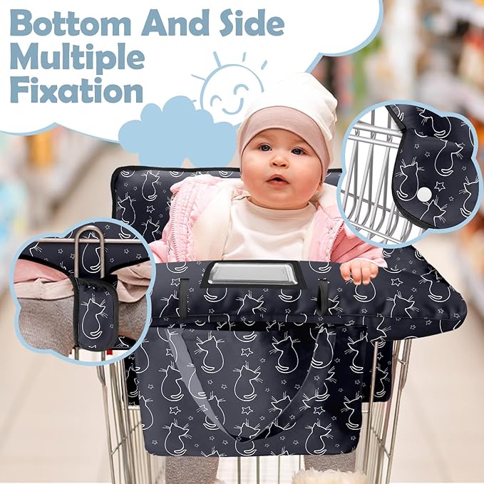 Shopping Cart Cover for Baby 2-in-1 High Chair Cover with Safety Harness Multifunctional Grey Cat Cart Covers for Babies Soft Padded Grocery Cart Cover for Baby Boy Girl