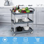 Farmoon Plastic Utility Cart with Wheels, 3-Tier Restaurant Cart, Rolling Food Service Cart, Grey
