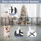 Full Metal Free Standing Dog Gate with Door for Indoor Outdoor,192'' Extra Wide 32'' Tall Dog Gates for Doorways,Large Openings,Decks,Freestanding Portable Pet Fence(8 Panels,Black)