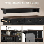 Rolling Kitchen Island with Two-Tier Bar Counter and Power Outlets, 3 Drawers & 4 Door Shelves, Mobile Kitchen Cart with Storage Cabinets & Locking Wheels for Dining Room & Kitchen, 53-Inch, Ash Black