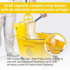Kefanta 35 Qt Side Press Wringer Combo Commercial Mop Bucket on Wheels Set,Yellow,Include 1 Heavy Duty Industrial Mop for Floor Cleaning and Wet Floor Caution Sign